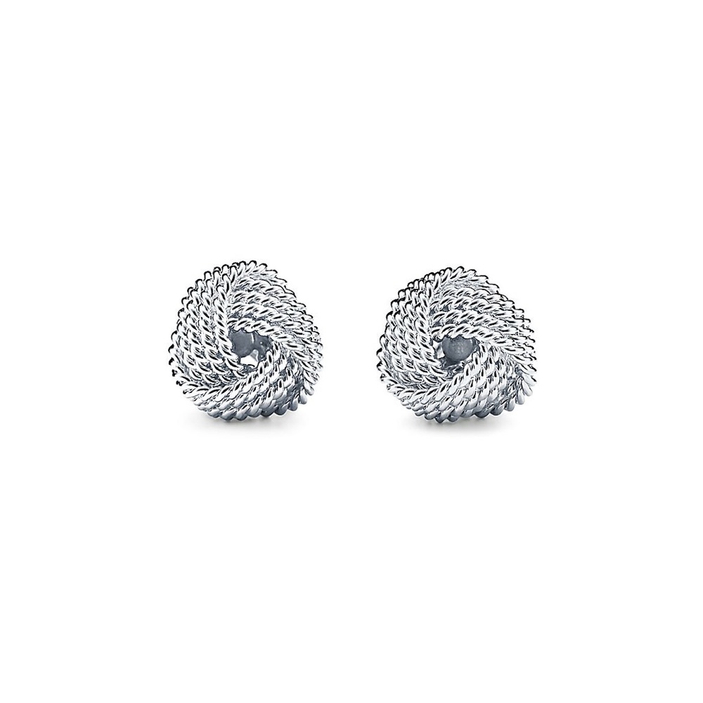 Tiffany & Co Silver Twist Love Knot Woven Mesh Stud Earrings With Pouch